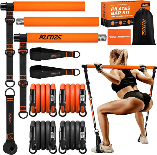 Pilates Bar Kit with Resistance Bands, Pilates Equipment, Multifunctional Pilates Bar for Women & Men, Pilates Kit for Hip, Back, Arm, Full-Body Workouts, Home Gym Strength Training Equipment